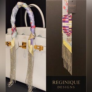 REGINIQUE DESIGNS Skinny Silk Scarf Featuring Crystal Bead Fringe SeraBijoulet